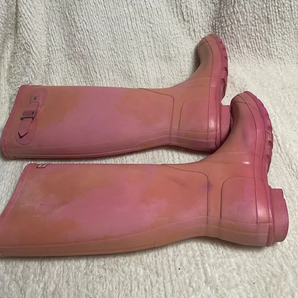 Hunter faded Pink Tall Rubber knee high Rain Boots Size7M
